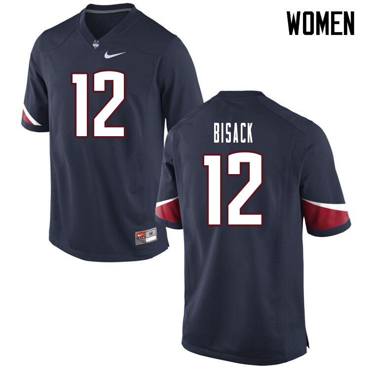 Women #12 Brandon Bisack Uconn Huskies College Football Jerseys Sale-Navy - Click Image to Close